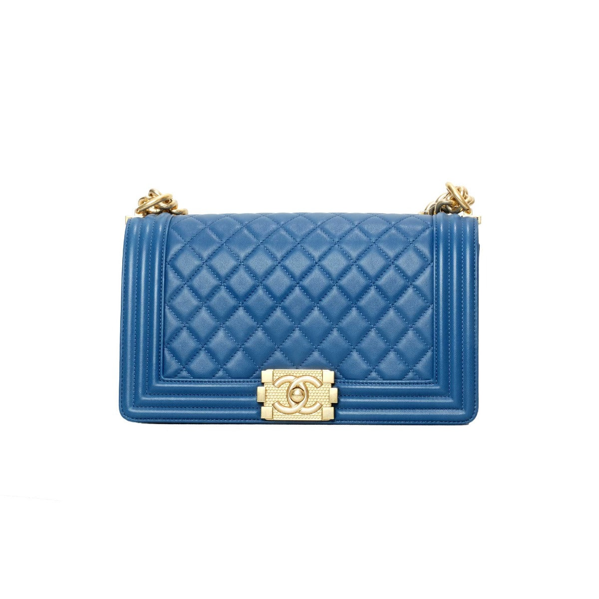 Chanel Blue Quilted Leather Boy Bag Medium