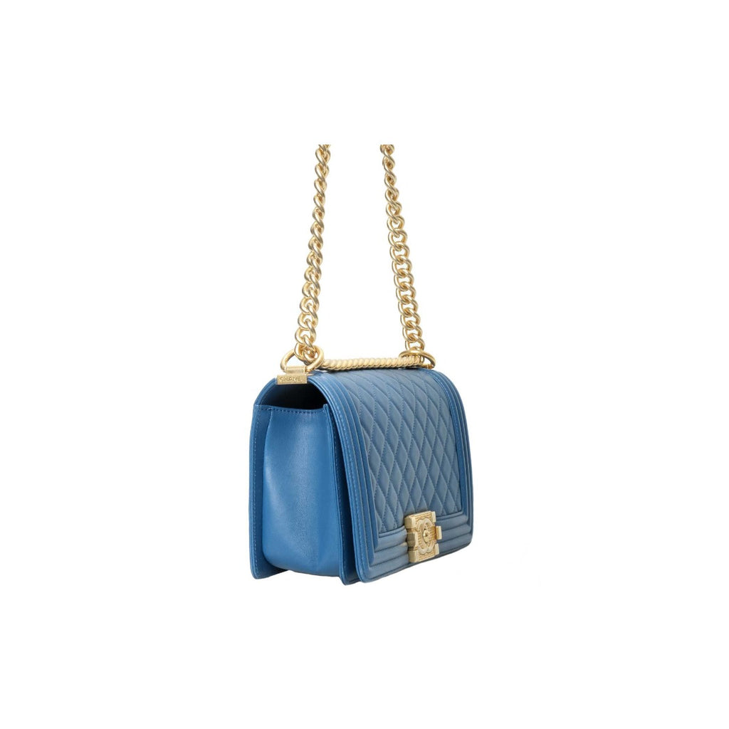 Chanel Blue Quilted Leather Boy Bag Medium
