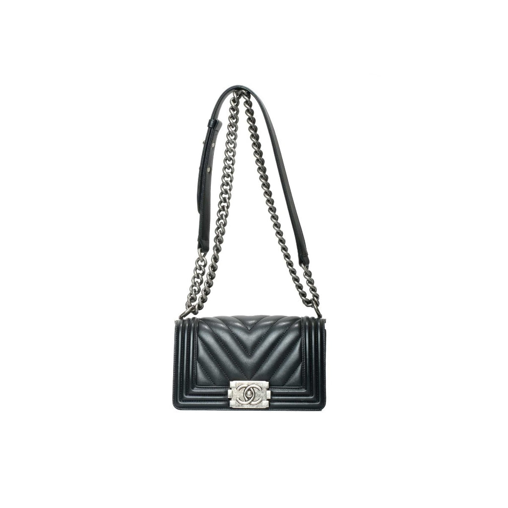 Chanel Black Chevron Boy Bag Small