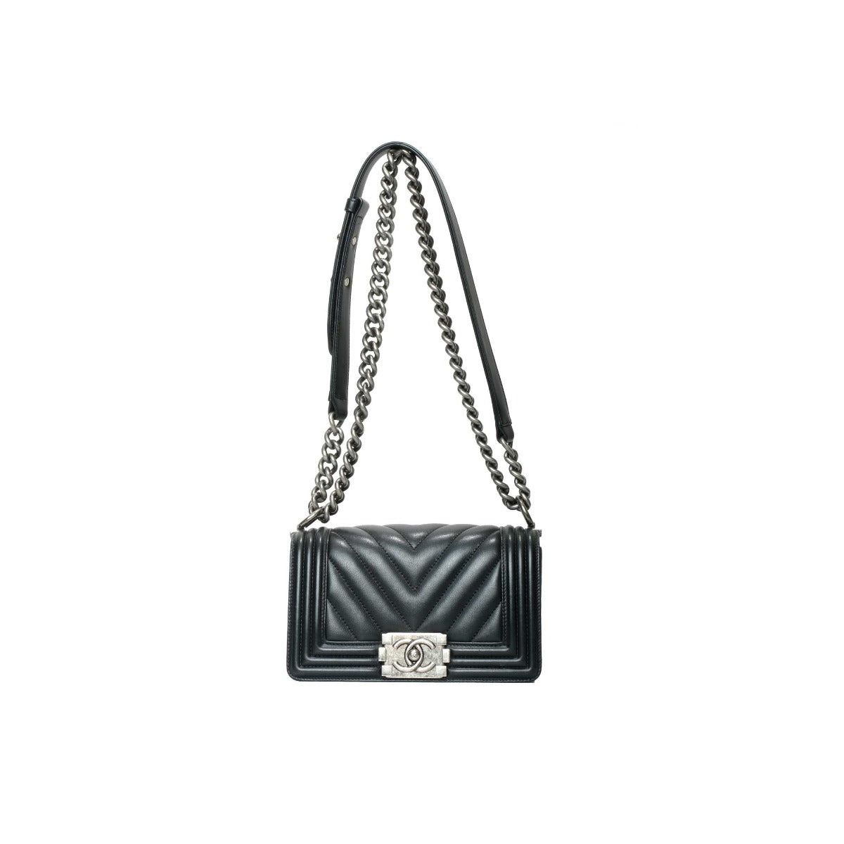 Chanel Black Chevron Boy Bag Small