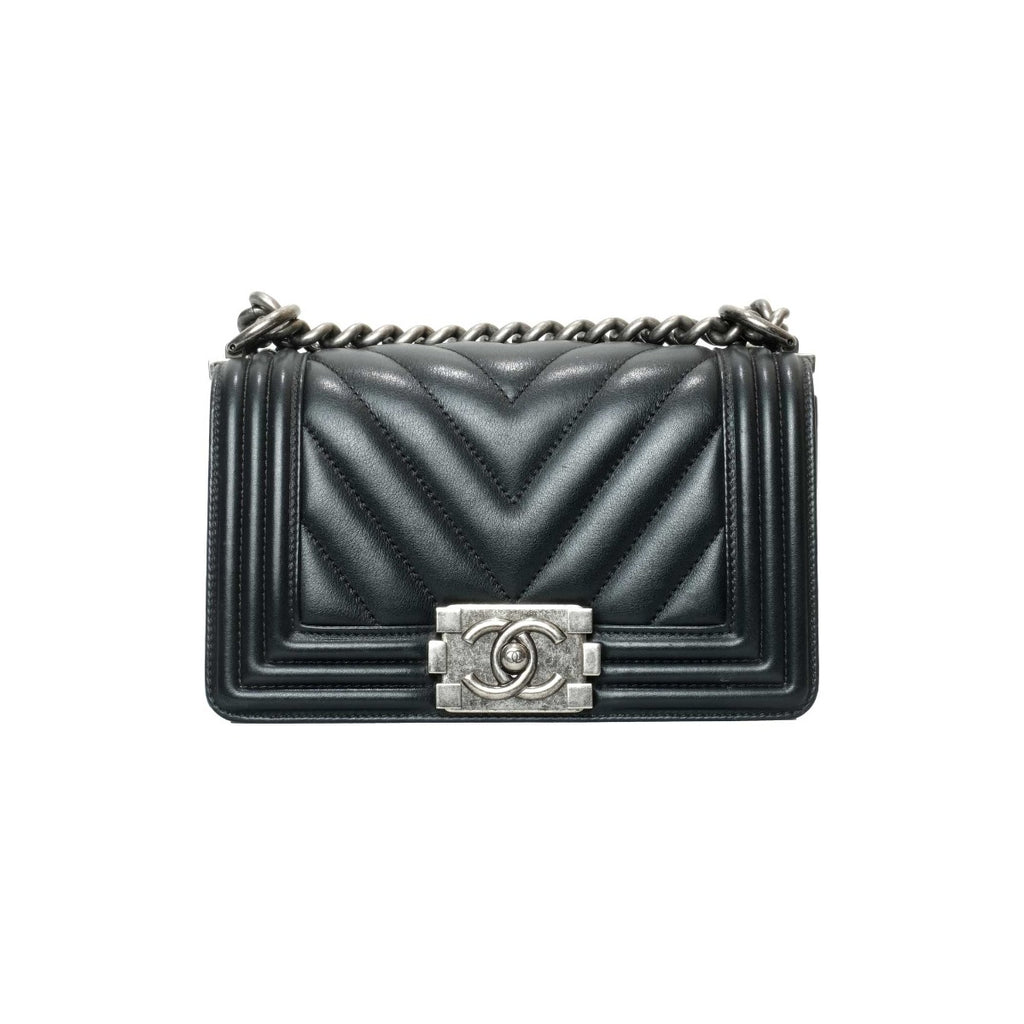 Chanel Black Chevron Boy Bag Small