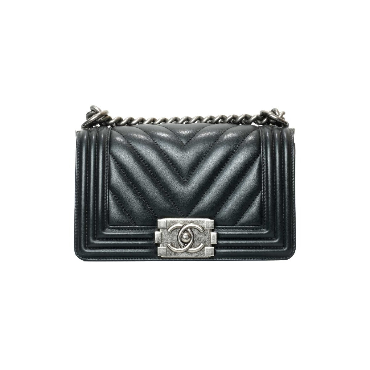 Chanel Black Chevron Boy Bag Small