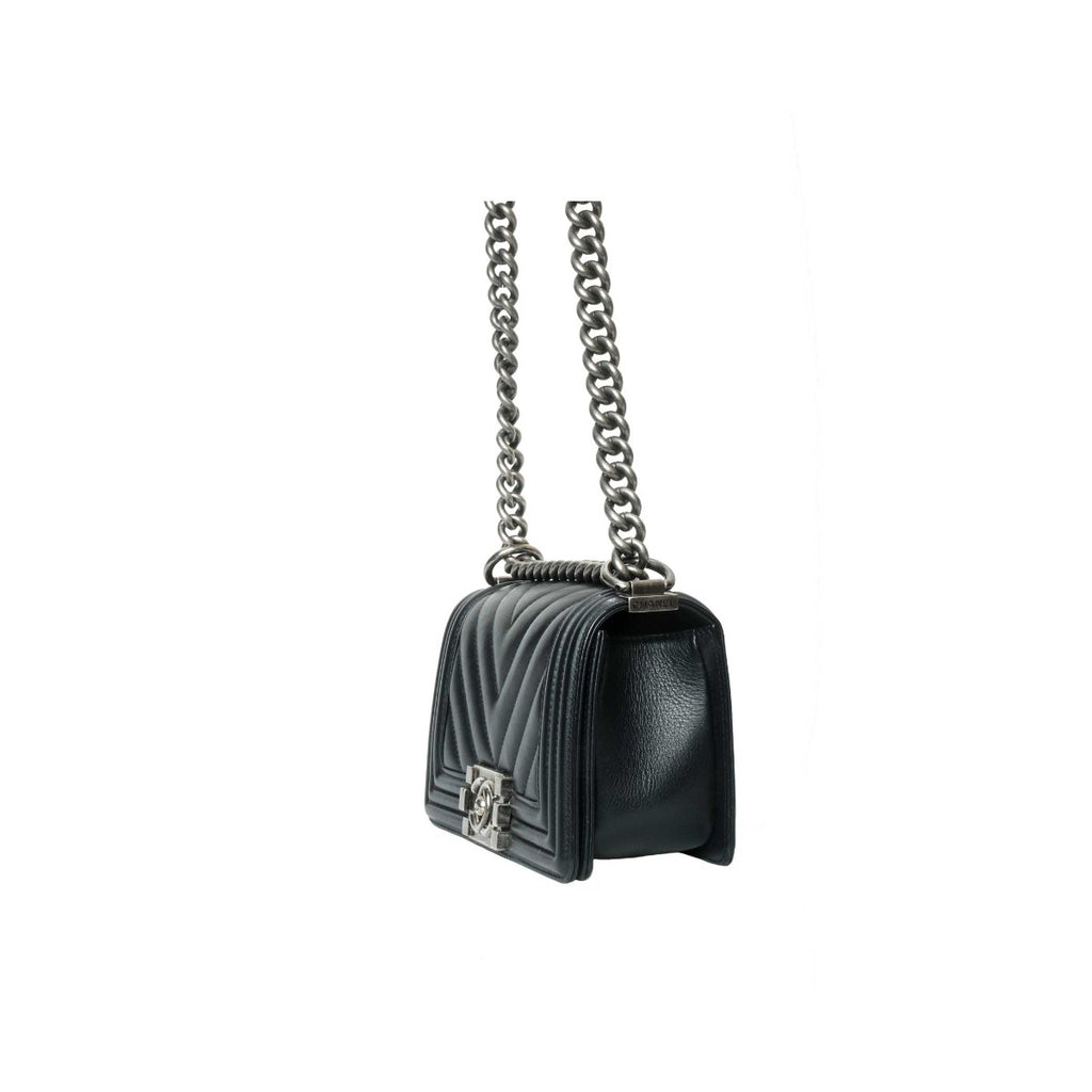 Chanel Black Chevron Boy Bag Small