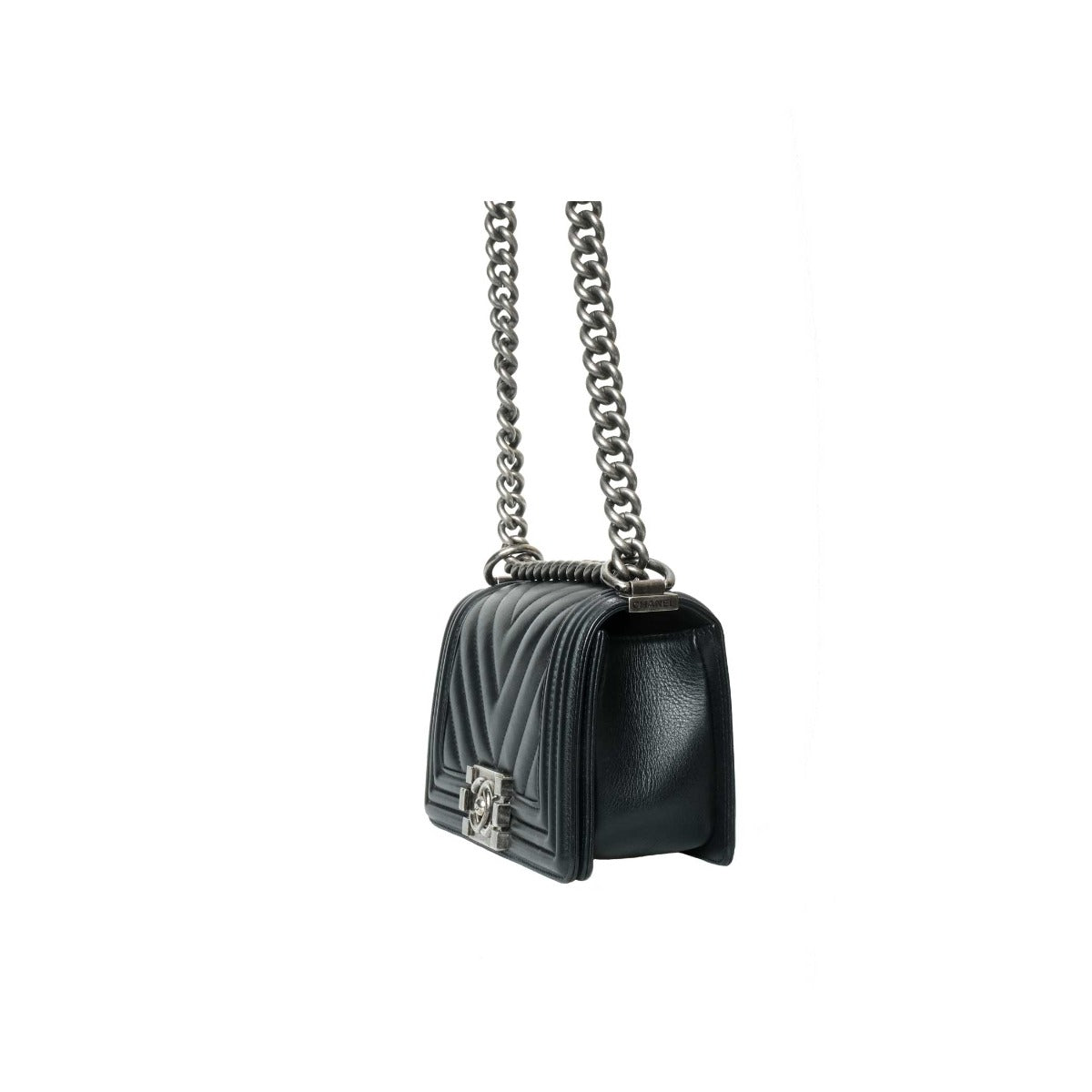 Chanel Black Chevron Boy Bag Small