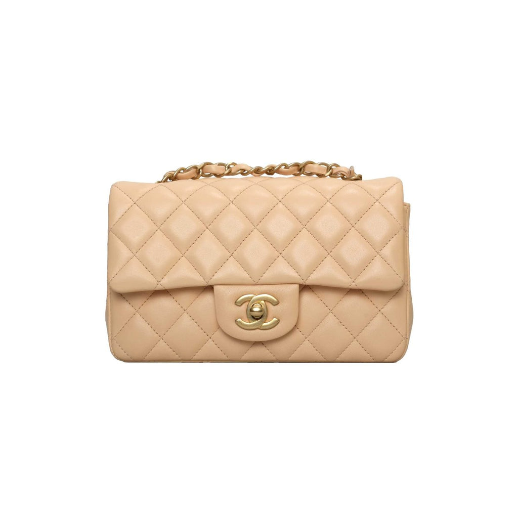 Chanel Tan Lambskin  Mini Rectangular Flap Bag
