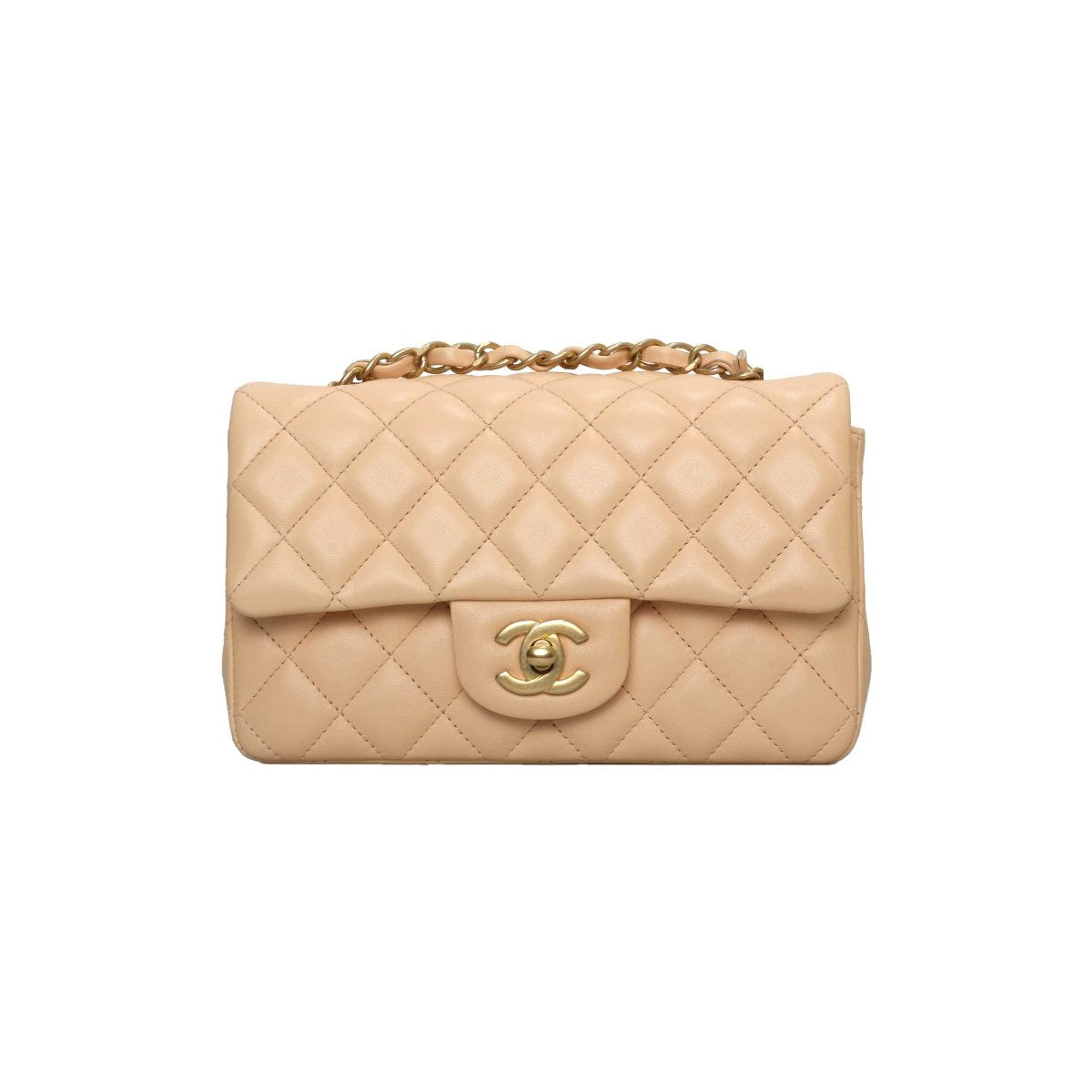 Chanel Tan Lambskin  Mini Rectangular Flap Bag