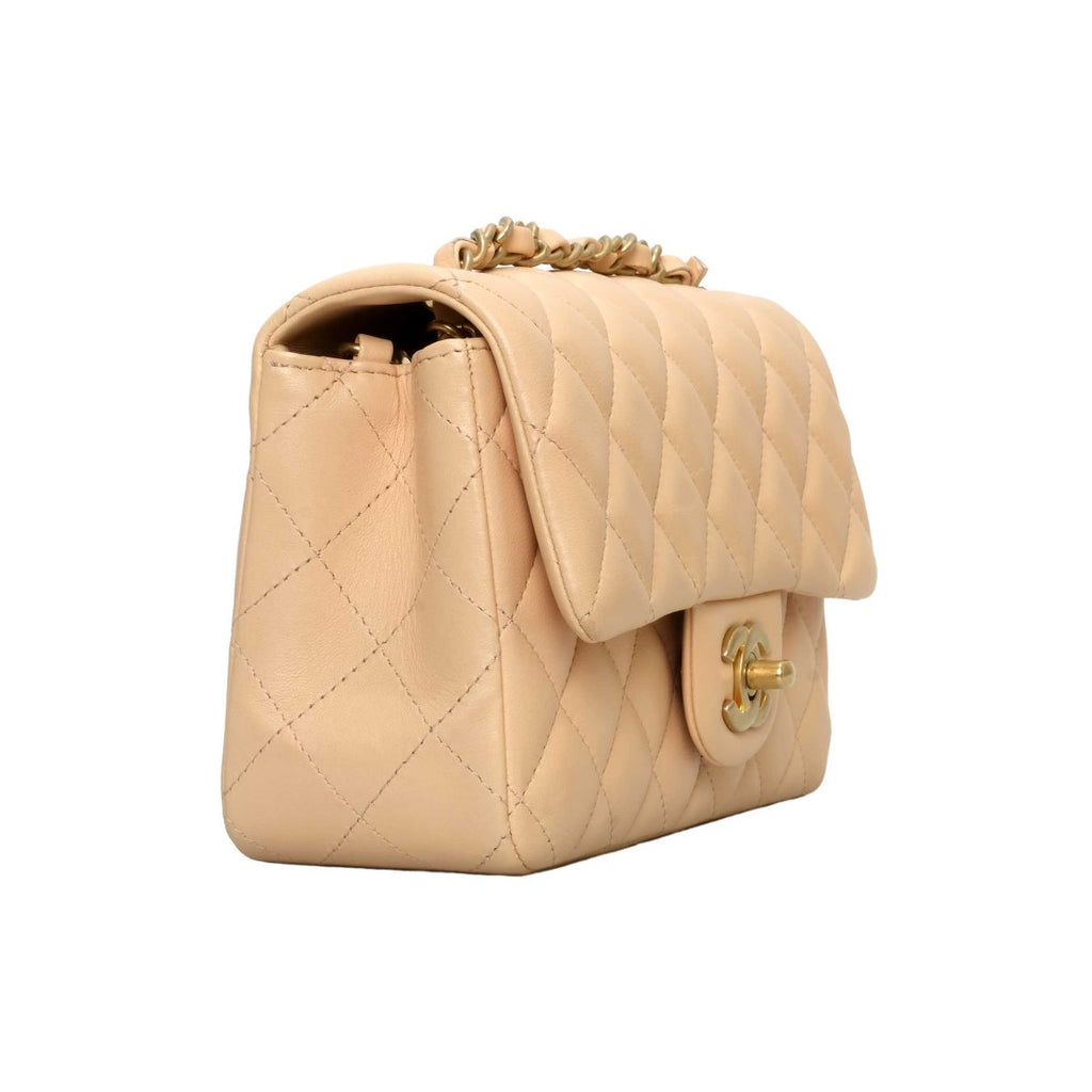 Chanel Tan Lambskin  Mini Rectangular Flap Bag