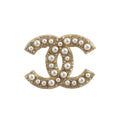 Chanel Rhinestone Pearl CC Brooch Gold