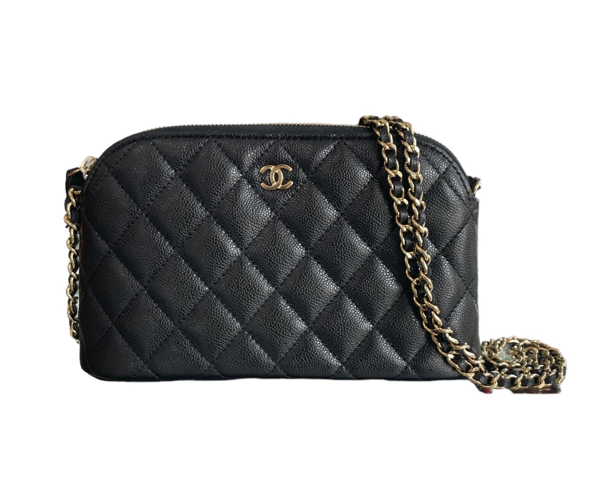 2024 Chanel Black Quilted Caviar Clutch w/ Chain