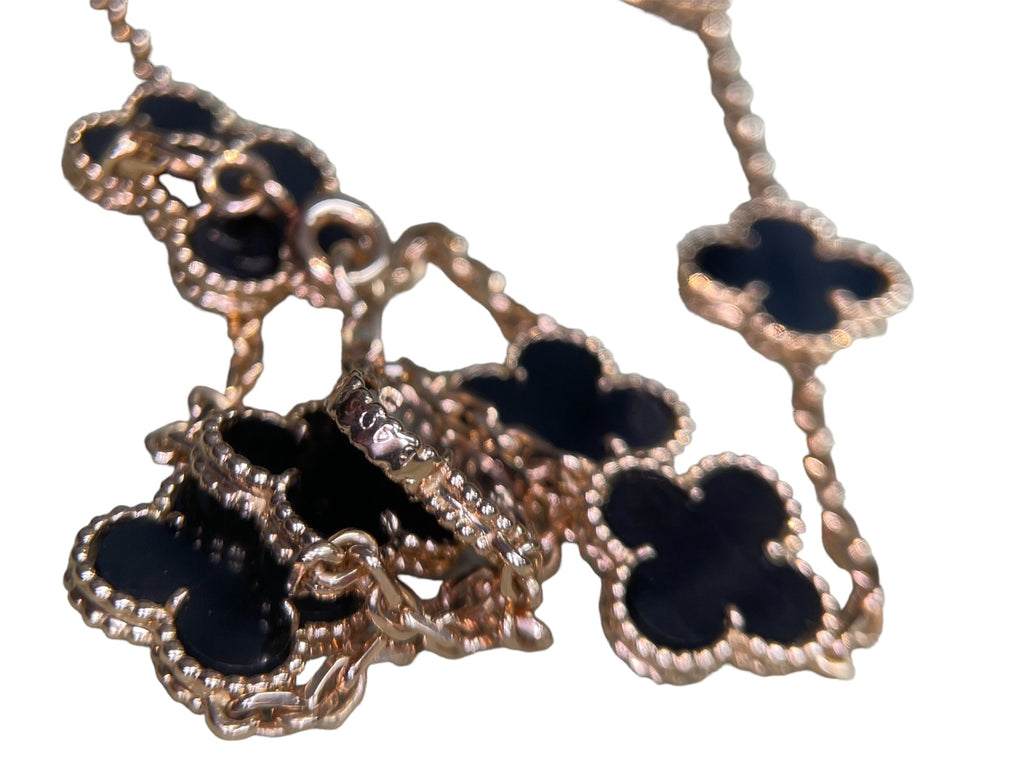 Van Cleef & Arpels Onyx 18K Yellow Gold 20 Motifs Vintage Alhambra Necklace
