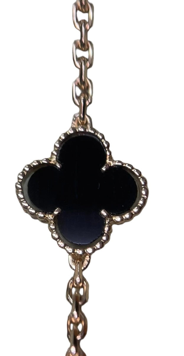Van Cleef & Arpels Onyx 18K Yellow Gold 20 Motifs Vintage Alhambra Necklace
