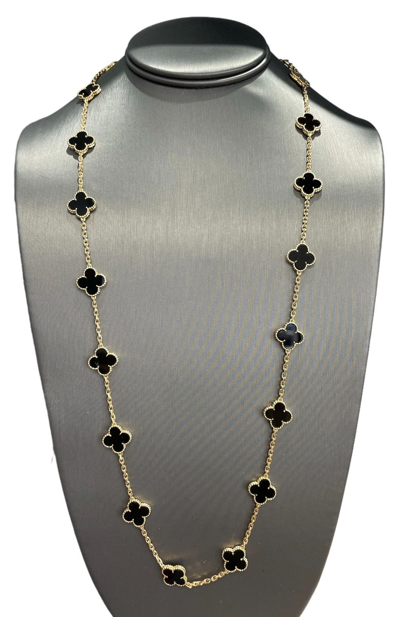 Van Cleef & Arpels Onyx 18K Yellow Gold 20 Motifs Vintage Alhambra Necklace