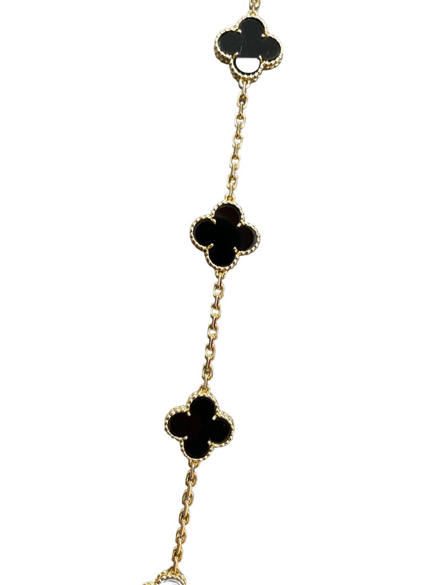 Van Cleef & Arpels Onyx 18K Yellow Gold 20 Motifs Vintage Alhambra Necklace