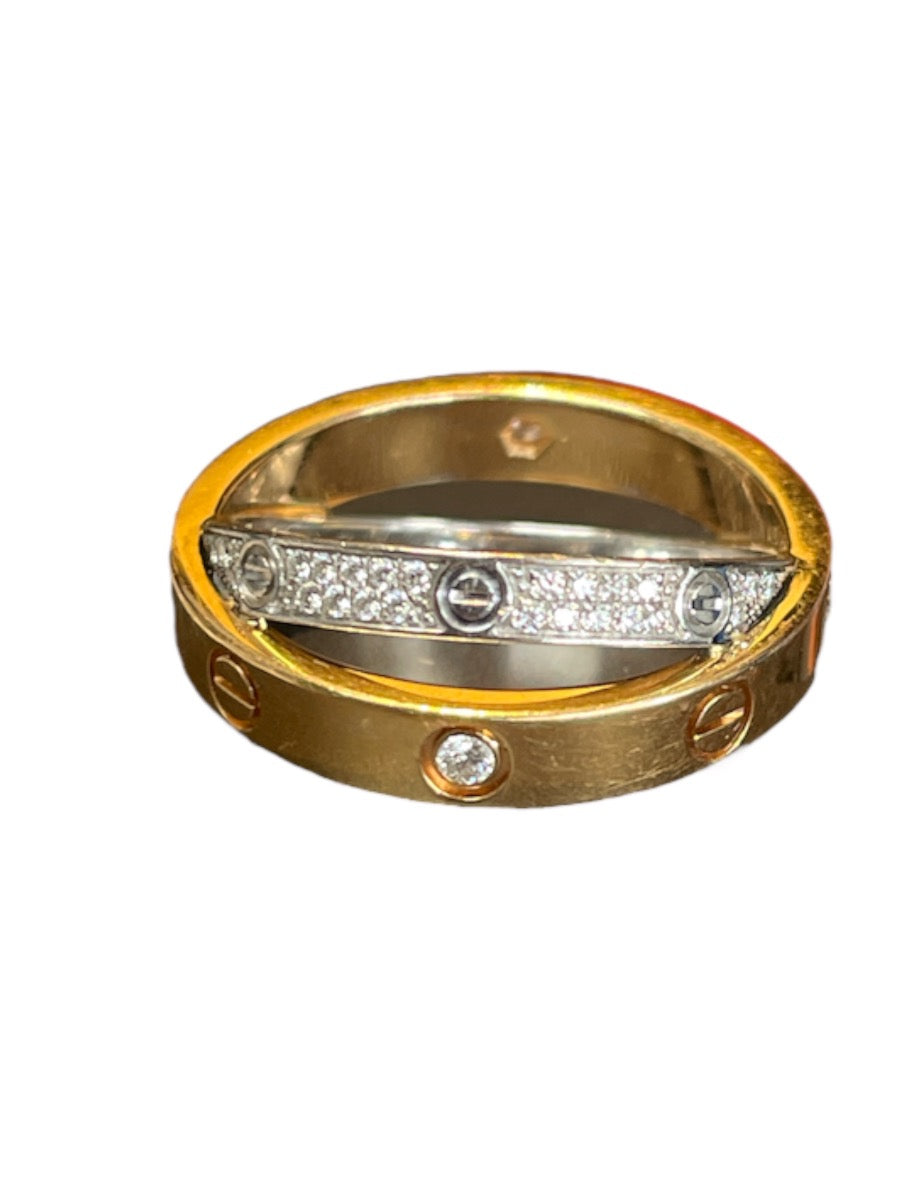 Cartier Love Diamond & 18K Rose Gold Double Ring sz 51
