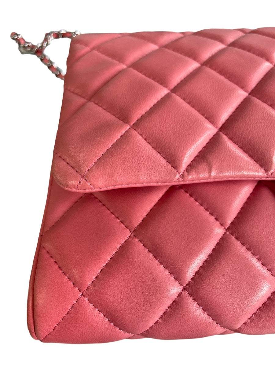 Chanel Pink Lambskin Matelasse Clutch on Chain