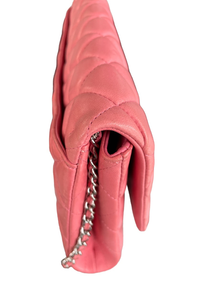 Chanel Pink Lambskin Matelasse Clutch on Chain