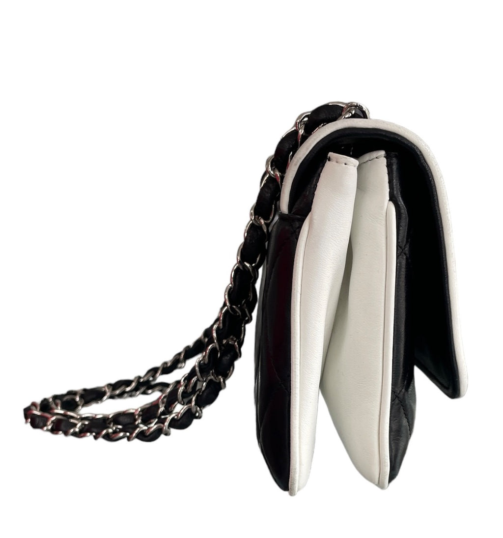Chanel White & Black Lambskin  Leather Devine Shoulder Bag