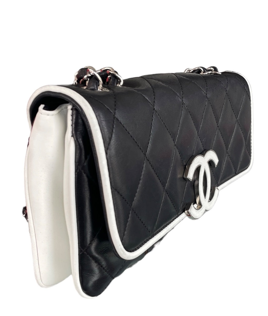 Chanel White & Black Lambskin  Leather Devine Shoulder Bag