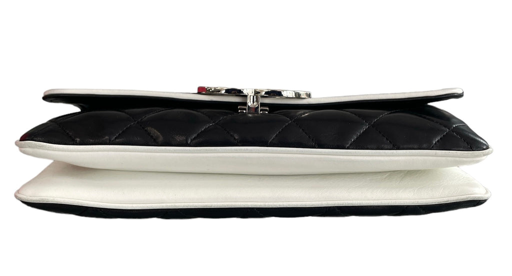 Chanel White & Black Lambskin  Leather Devine Shoulder Bag