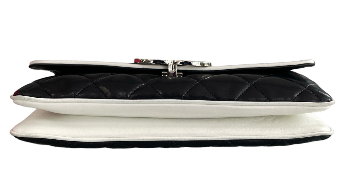 Chanel White & Black Lambskin  Leather Devine Shoulder Bag