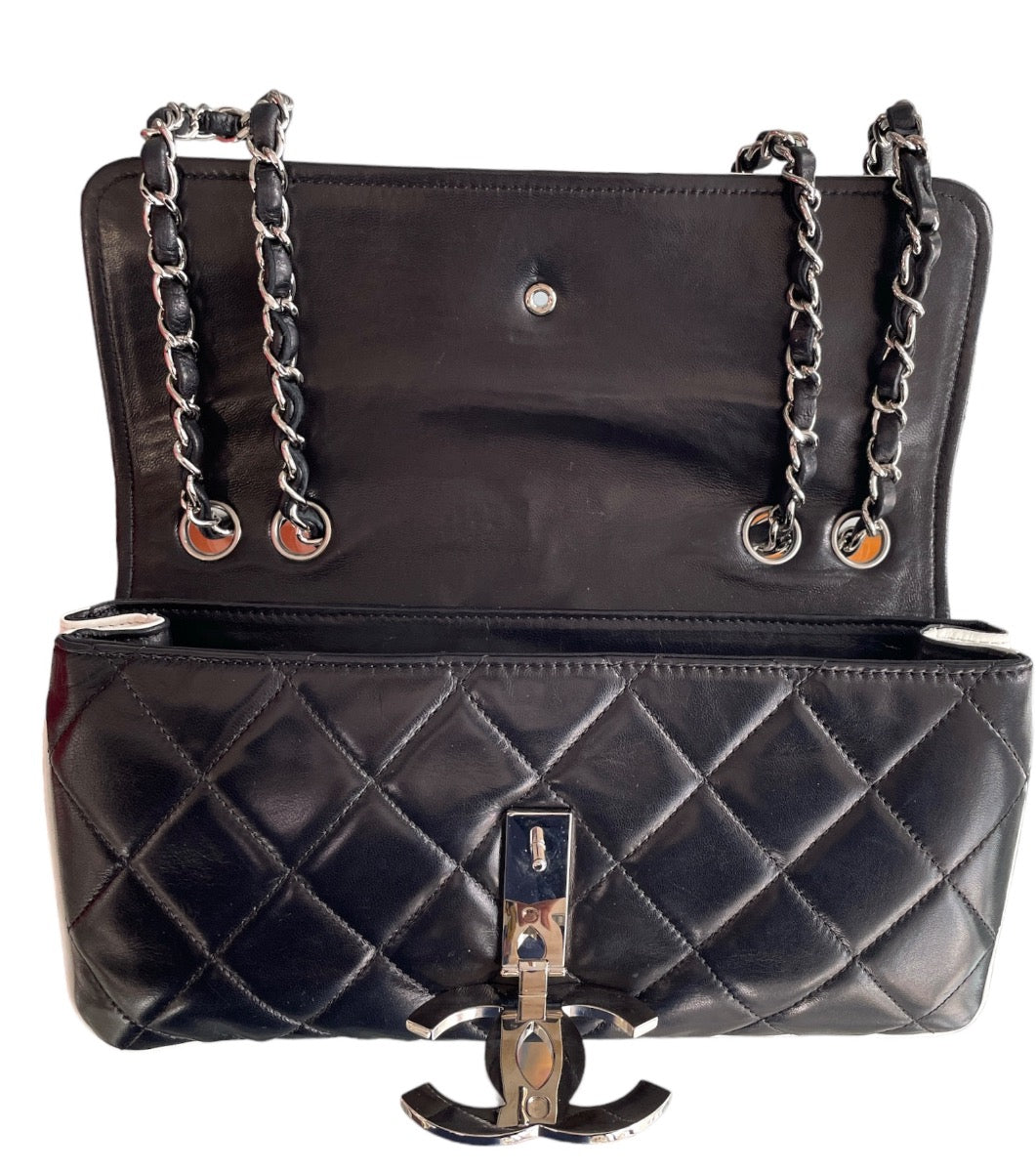 Chanel White & Black Lambskin  Leather Devine Shoulder Bag