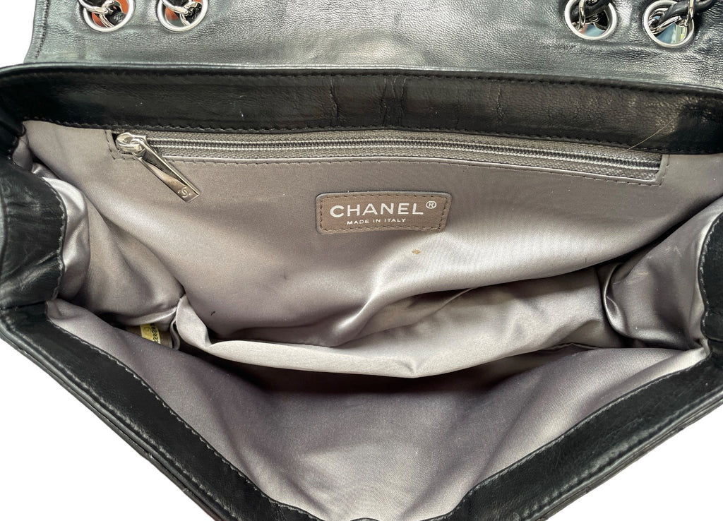 Chanel White & Black Lambskin  Leather Devine Shoulder Bag