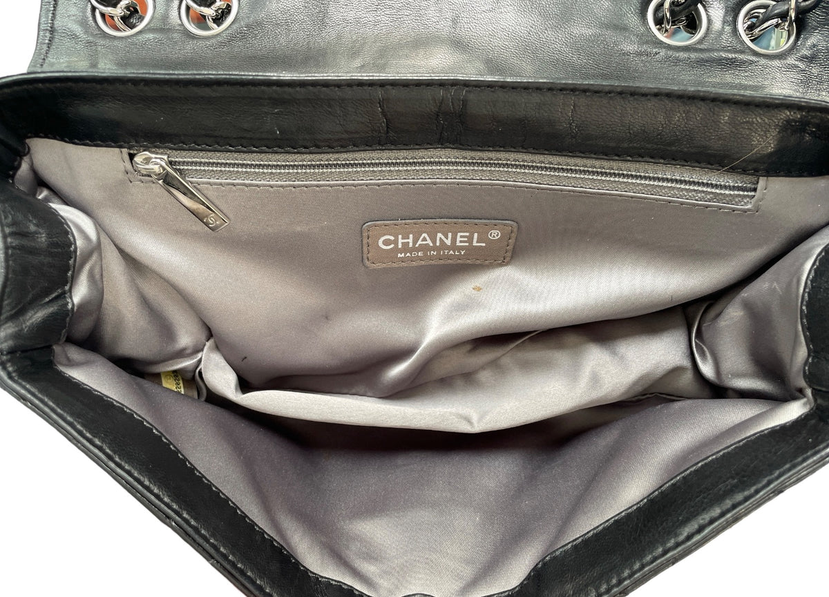 Chanel White & Black Lambskin  Leather Devine Shoulder Bag