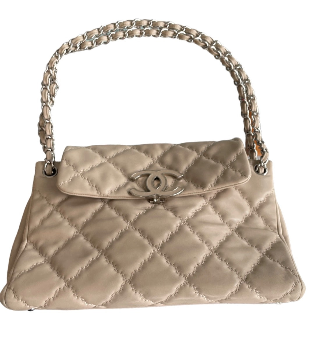 Chanel Beige Calfskin Hampton CC Accordion Shoulder Bag