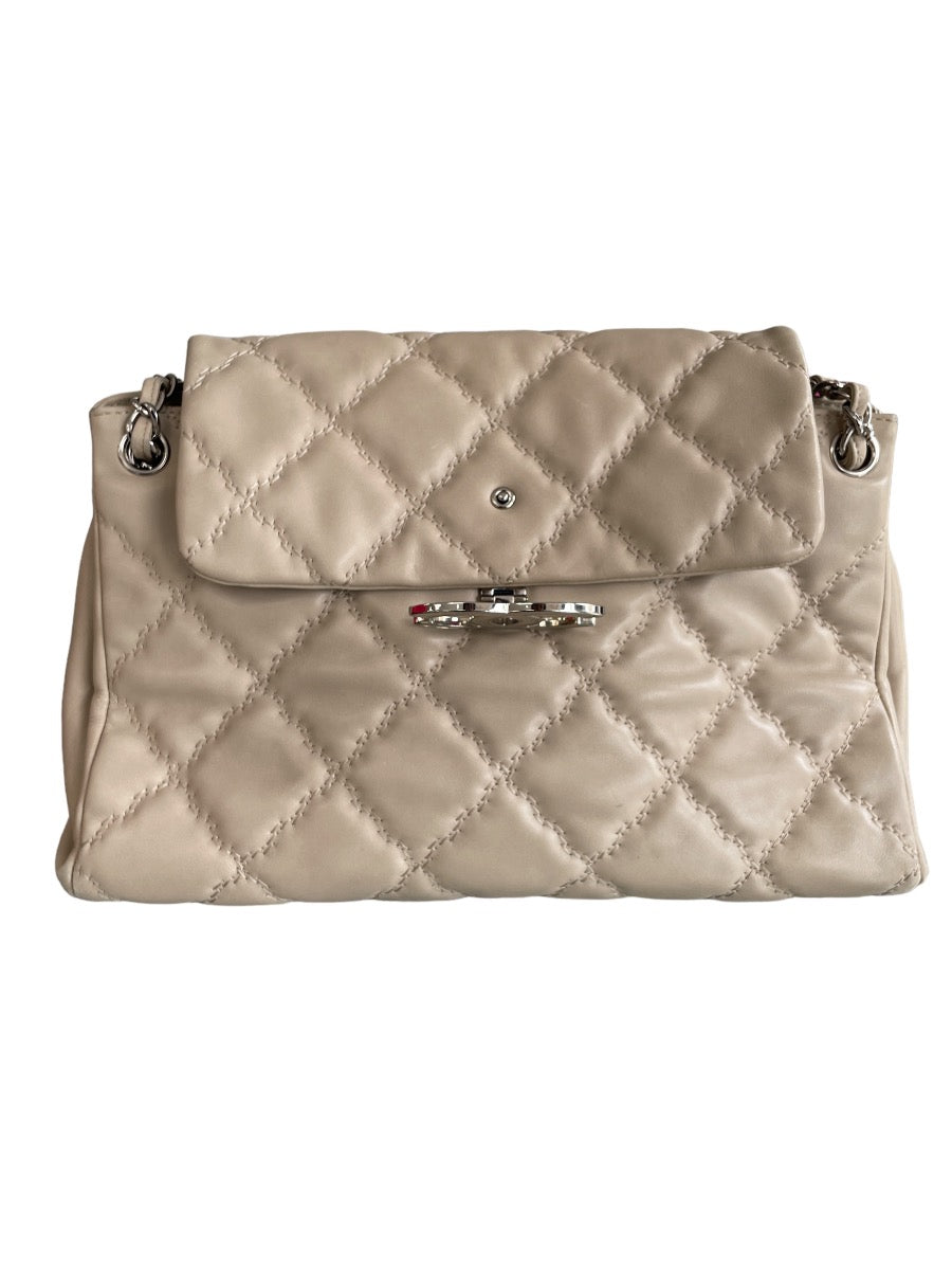 Chanel Beige Calfskin Hampton CC Accordion Shoulder Bag