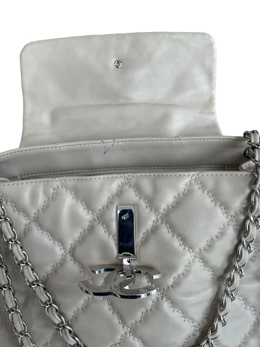 Chanel Beige Calfskin Hampton CC Accordion Shoulder Bag
