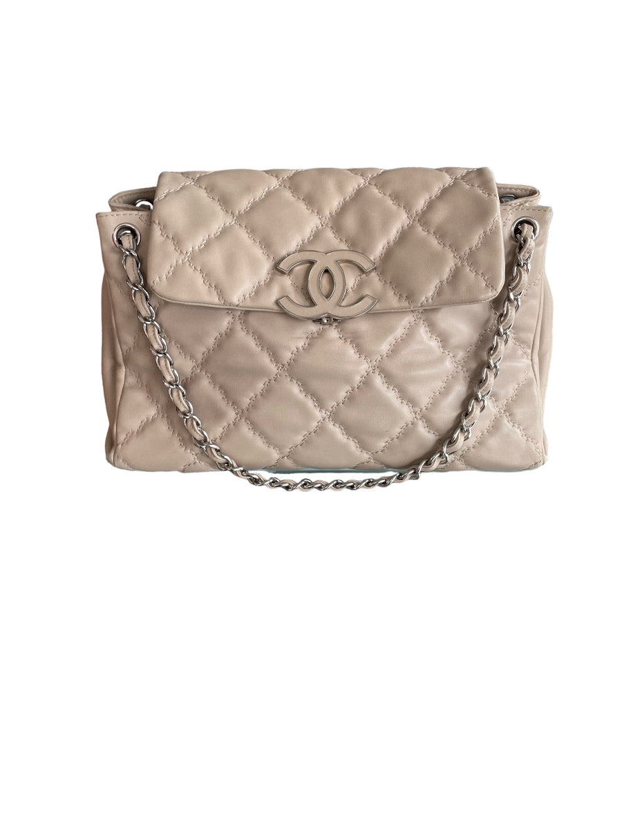 Chanel Beige Calfskin Hampton CC Accordion Shoulder Bag