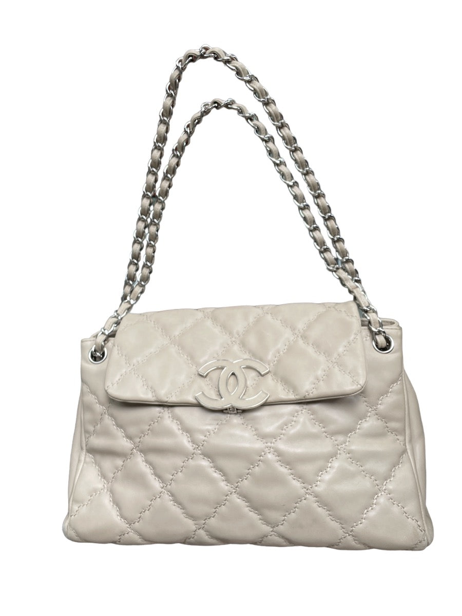 Chanel Beige Calfskin Hampton CC Accordion Shoulder Bag