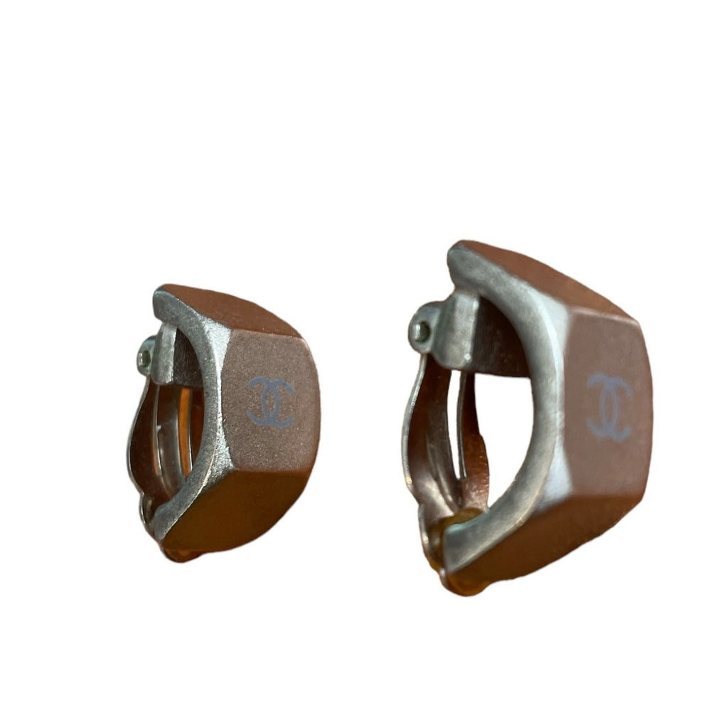 Chanel Vintage Clip On Silver CC Earring 1999