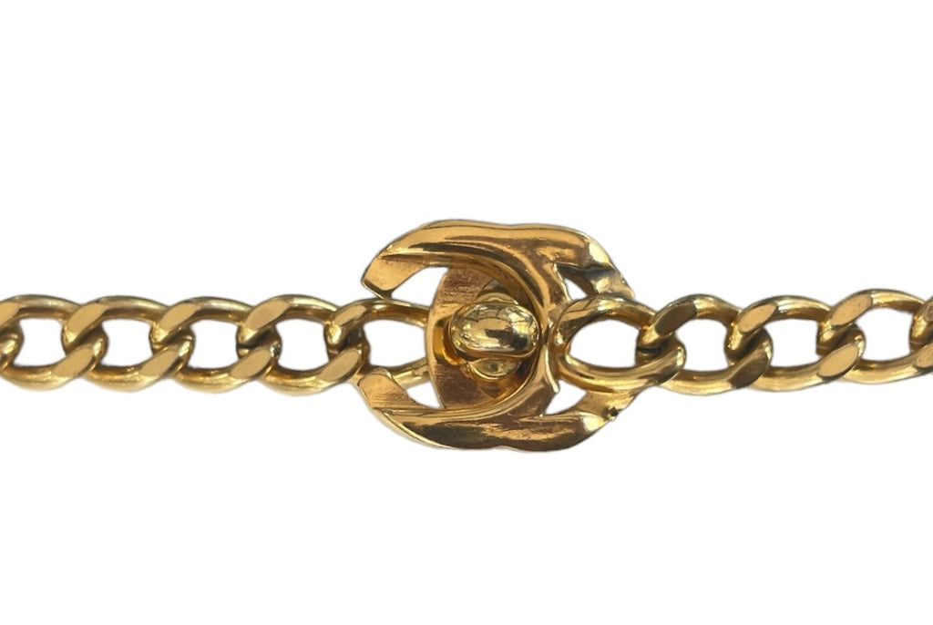 Vintage 96P Chanel Gold Plated Turnlock Charm Necklace