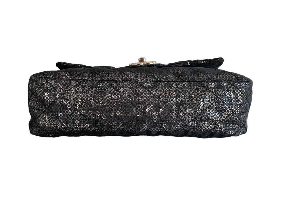 Chanel Black Sequins Jumbo Classic Single Flap Bag