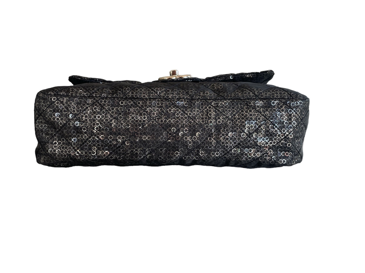 Chanel Black Sequins Jumbo Classic Single Flap Bag