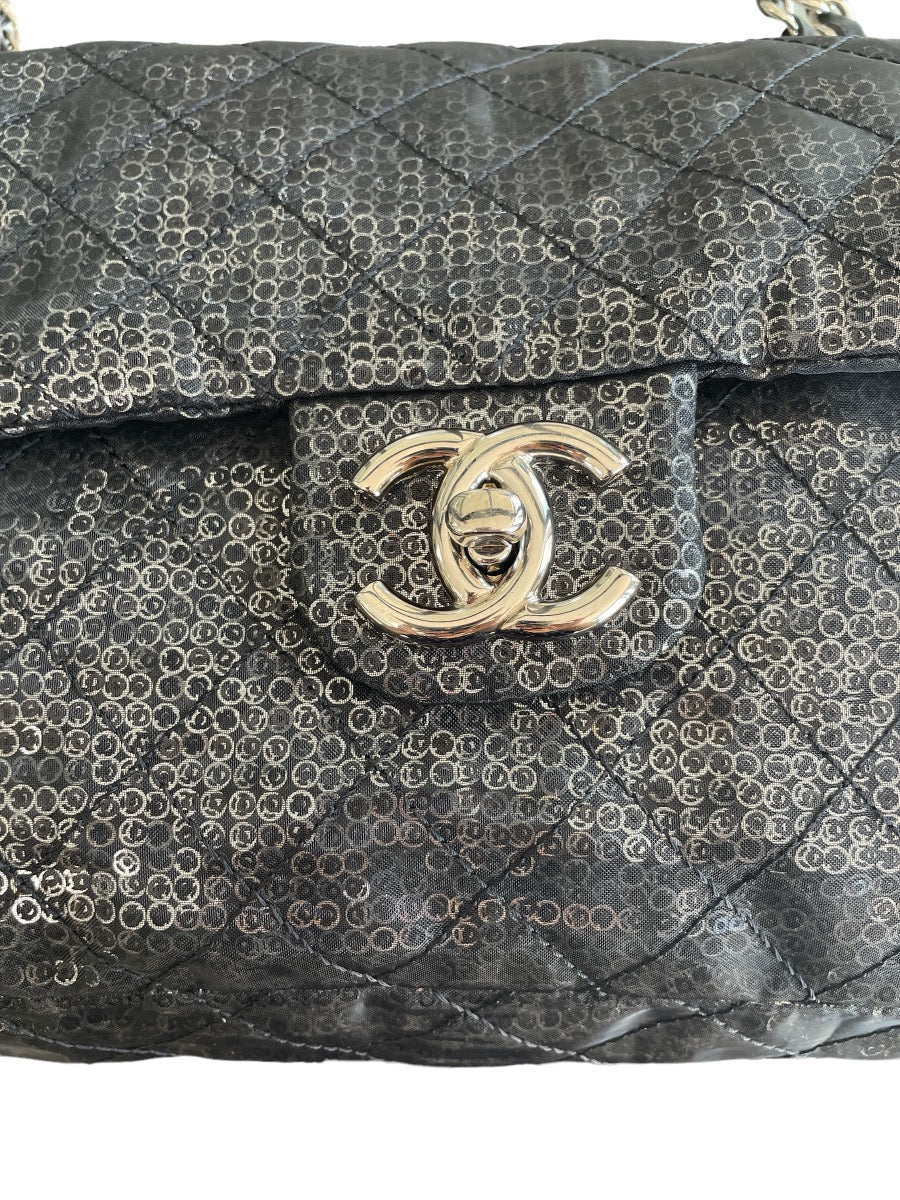Chanel Black Sequins Jumbo Classic Single Flap Bag