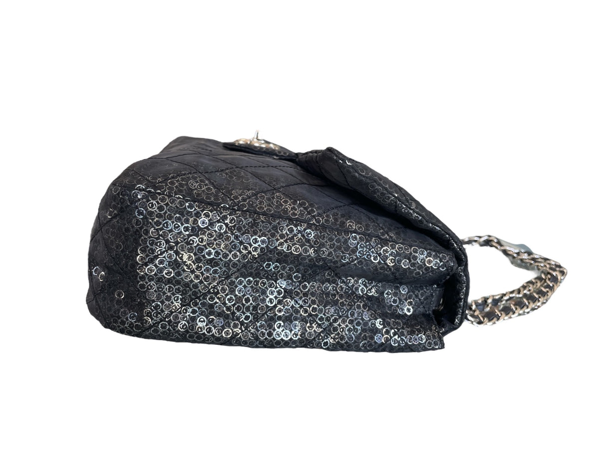 Chanel Black Sequins Jumbo Classic Single Flap Bag