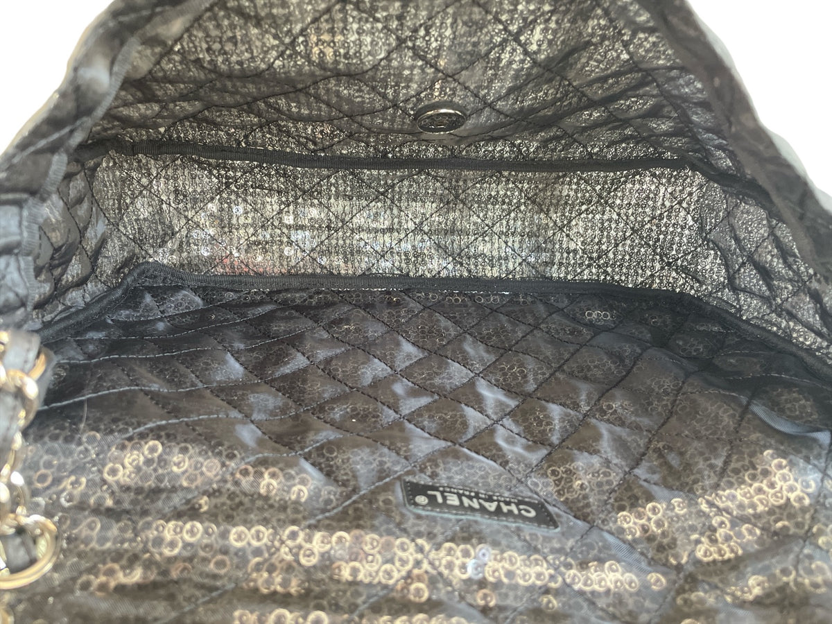 Chanel Black Sequins Jumbo Classic Single Flap Bag