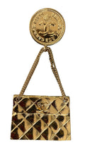 Chanel Vintage Gold Quilted Purse Brooch