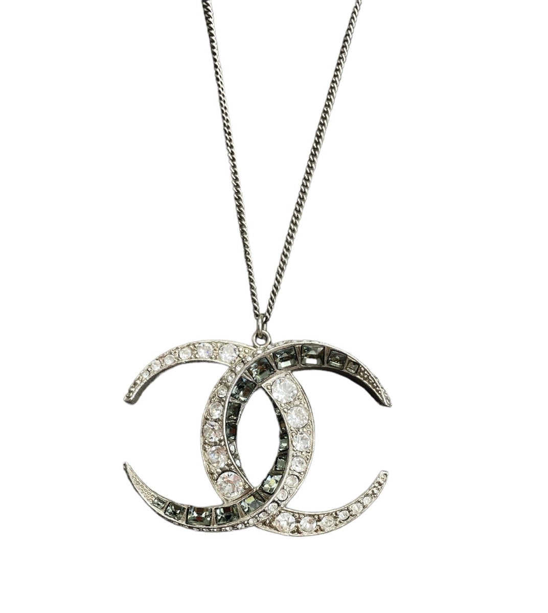 Chanel Baguette Crystal CC Silver Moon Necklace