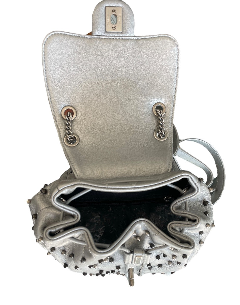 Chanel Metallic Silver Chevron Lambskin Stud Wars Backpack