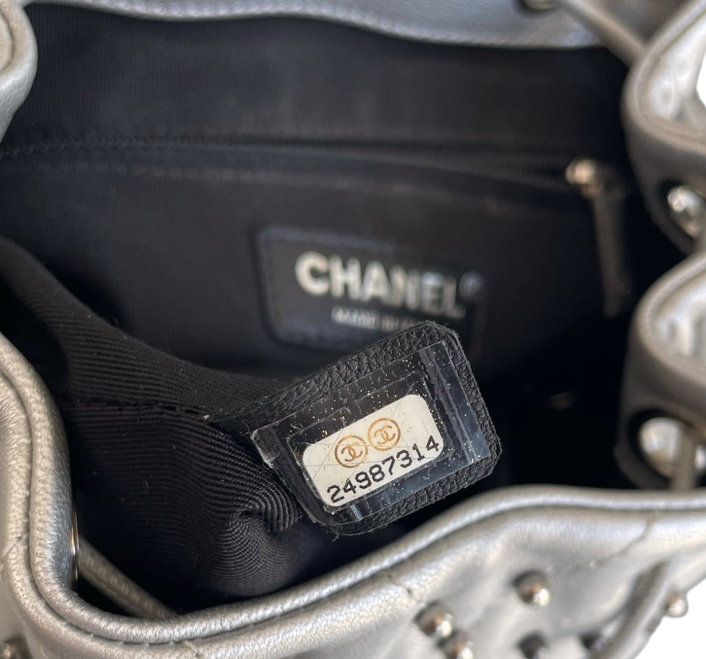 Chanel Metallic Silver Chevron Lambskin Stud Wars Backpack