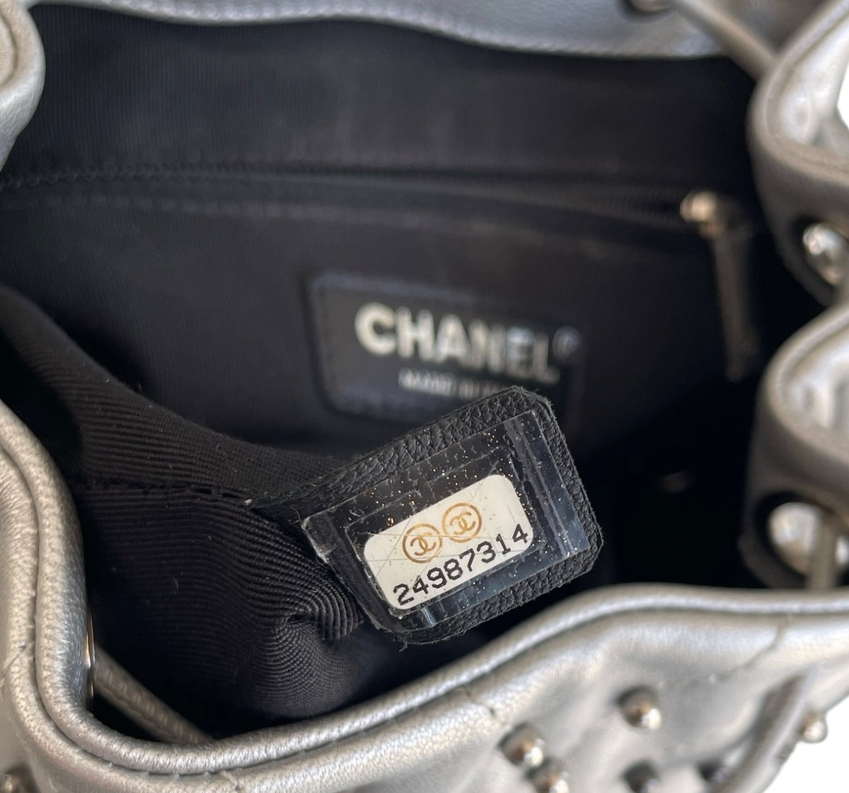 Chanel Metallic Silver Chevron Lambskin Stud Wars Backpack