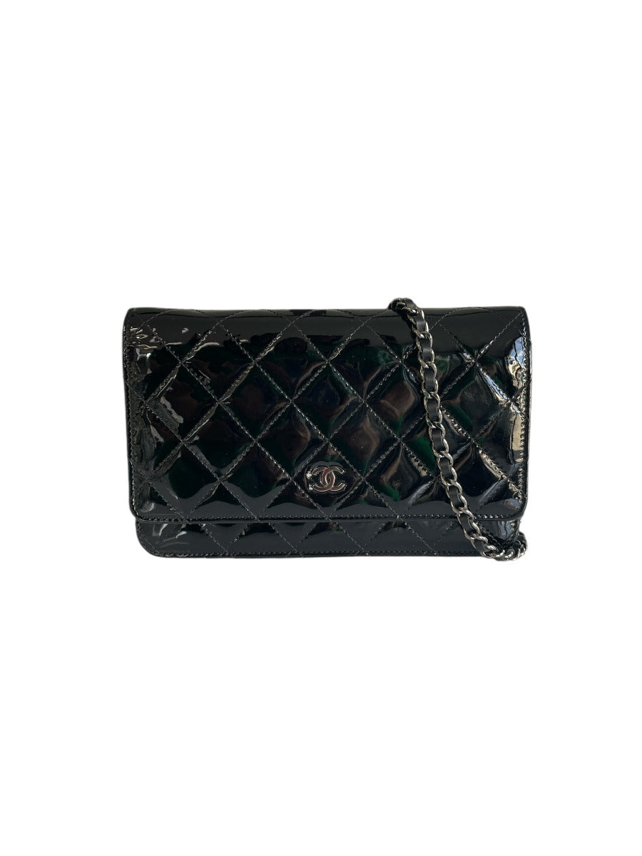 Chanel Black Patent Leather Wallet on Chain Crossbody