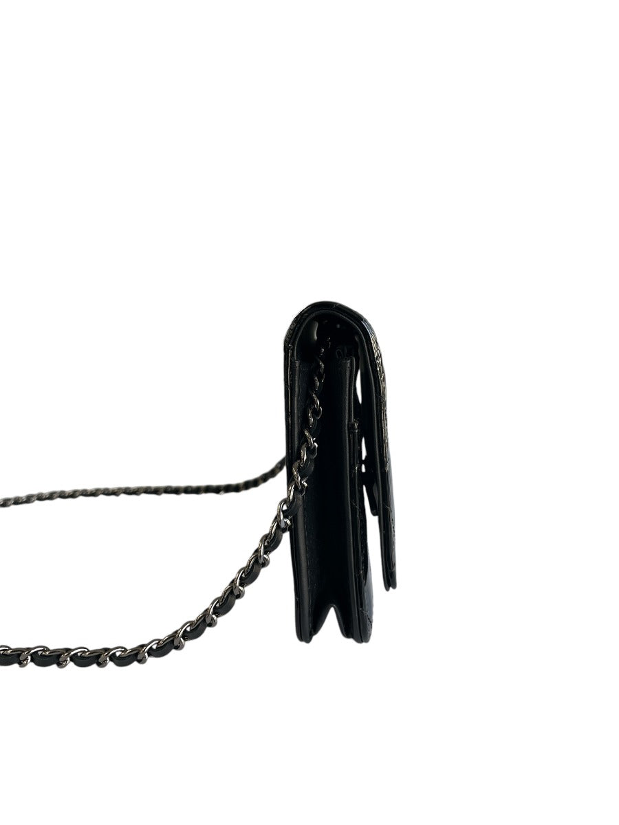 Chanel Black Patent Leather Wallet on Chain Crossbody