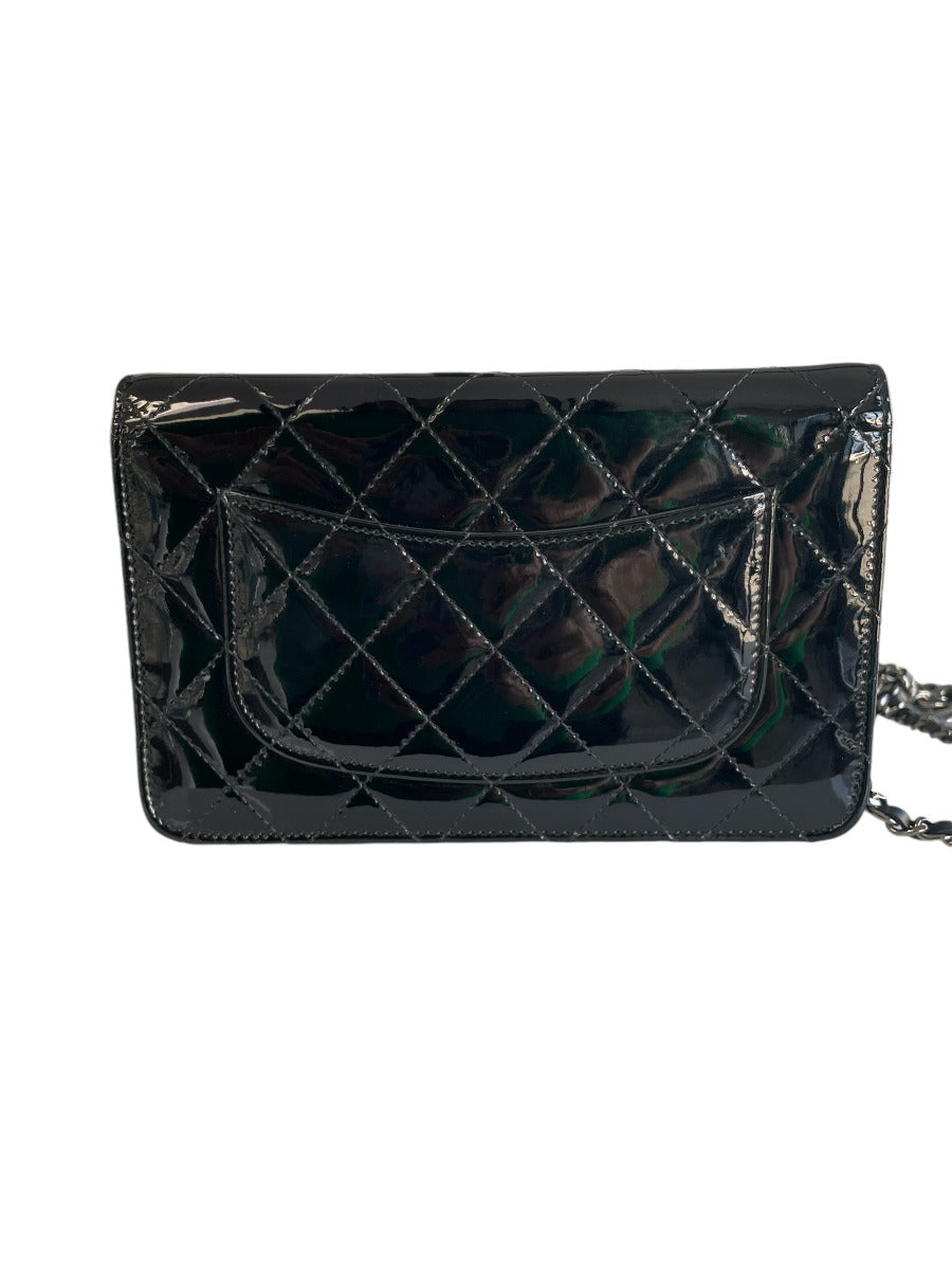 Chanel Black Patent Leather Wallet on Chain Crossbody