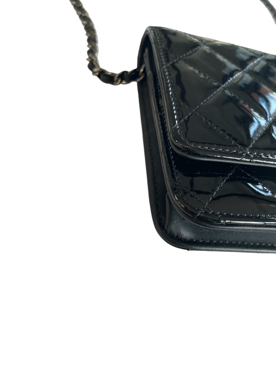 Chanel Black Patent Leather Wallet on Chain Crossbody