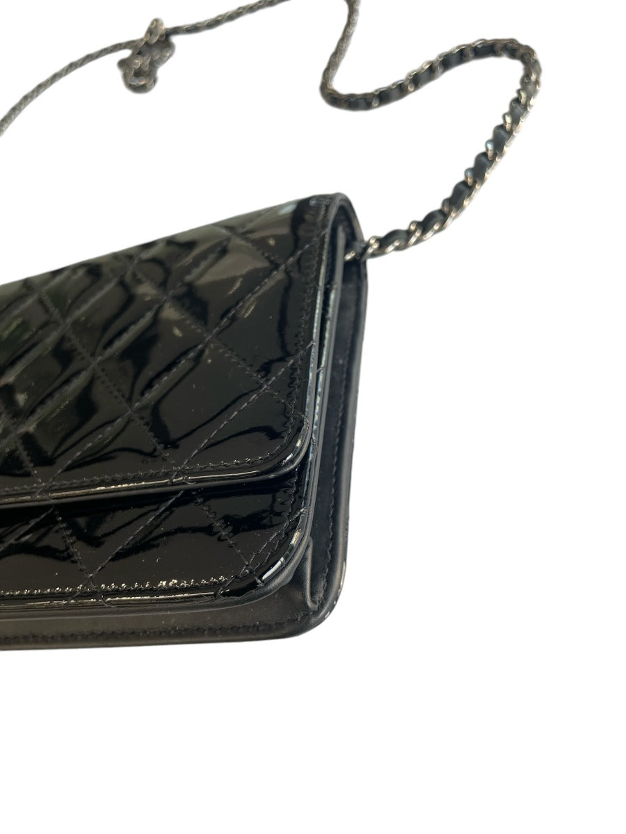 Chanel Black Patent Leather Wallet on Chain Crossbody