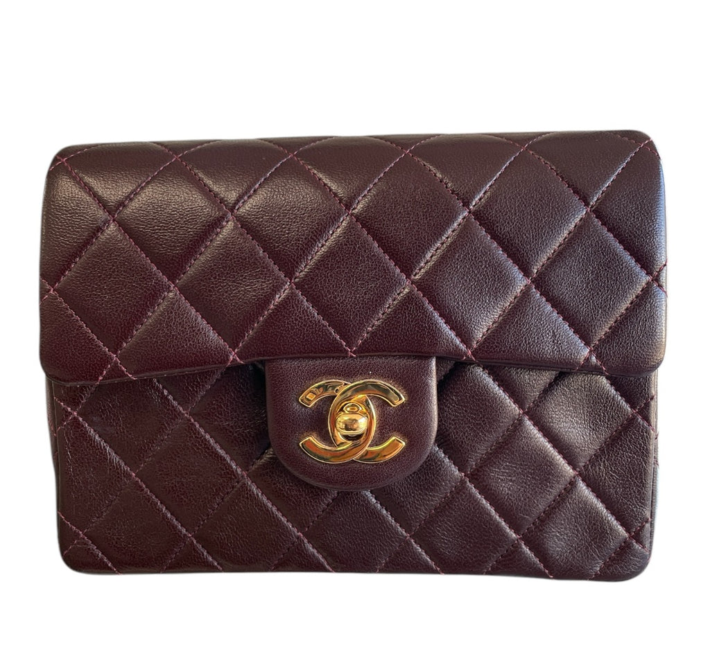 Chanel Bordeaux Lambskin  Classic Mini Square GHW Bag